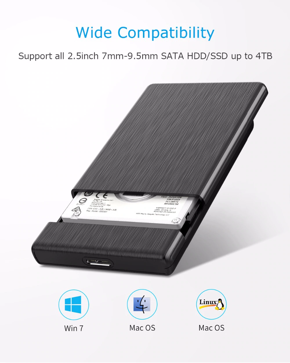 Externes 2,5-Zoll-SATA-zu-USB-3.0-Festplattengehäuse von ORICO für SSD und HDD, UASP-Unterstützung